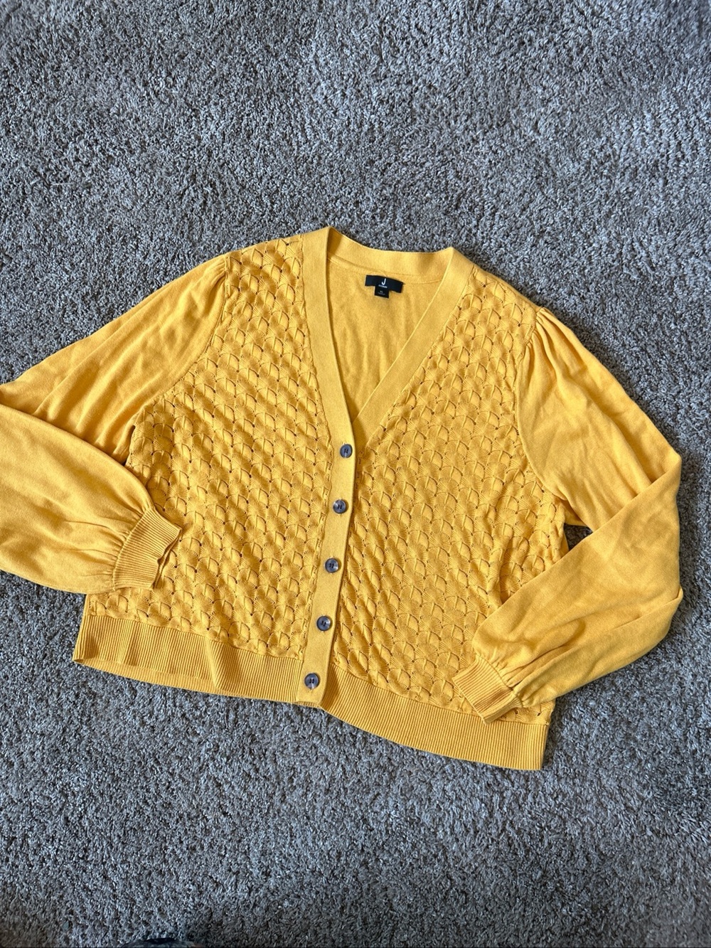 Jason Wu Women's Yellow Button Up Cardigan LS Sweater Sz XL